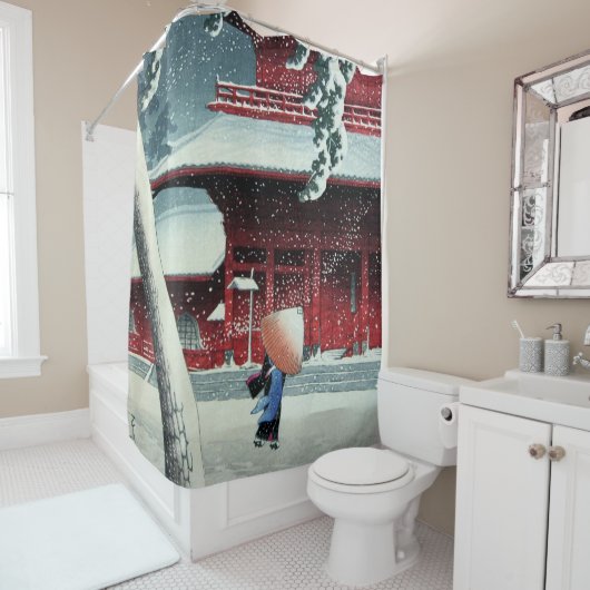 夕べ積雪江戸川蓮居川瀬 シャワーカーテン (インサイチュ)