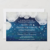 夕べ結婚の海軍紙ランタンが星の下 招待状 (正面)