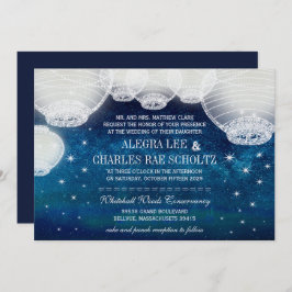 夕べ結婚の海軍紙ランタンが星の下 招待状