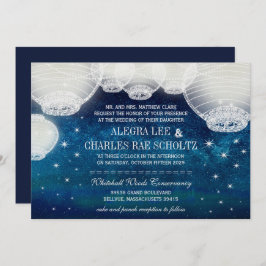 夕べ結婚の海軍紙ランタンが星の下 招待状