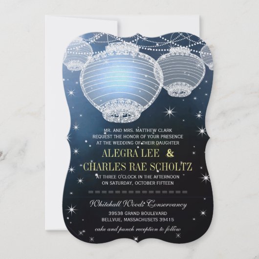 夕べ結婚の海軍紙ランタンが星の下 招待状 (正面)