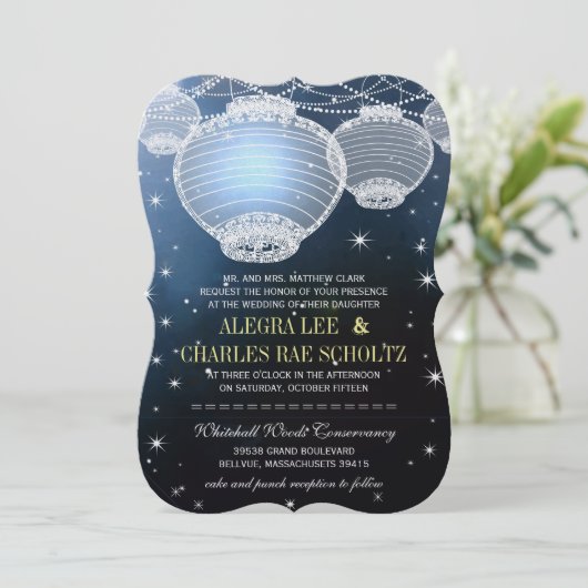 夕べ結婚の海軍紙ランタンが星の下 招待状 (スタンド正面)