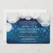 夕べ結婚の海軍紙ランタンが星の下 招待状 (正面)