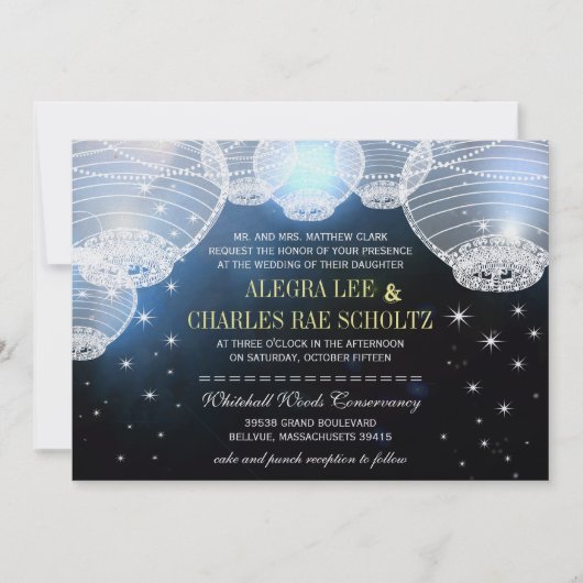 夕べ結婚ズ海軍紙ランタンダイカット 招待状 (正面)