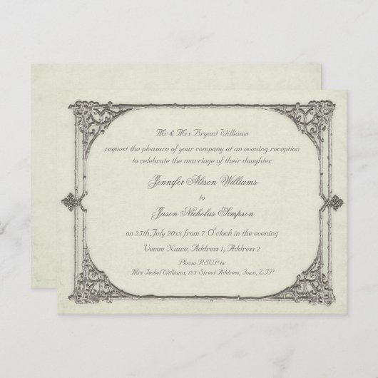 夕べ結婚式招待状ヴィンテージ/アンティークフレーム 招待状 (正面/裏面)