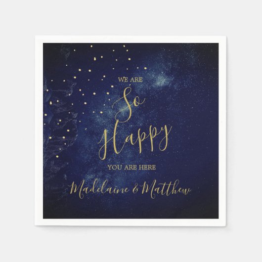 夕べ金ゴールドスターズブルーアストラルハッピー スタンダードカクテルナプキン (正面)