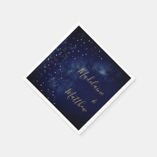 夕べ金ゴールドスターズブルーアストラル結婚ズ スタンダードカクテルナプキン (角)