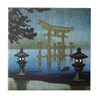 夕べ雨Woodblockの日本のな芸術Ukiyo-e タイル