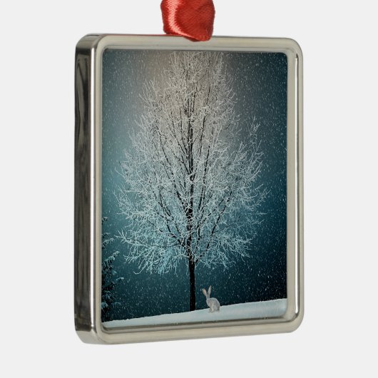 夕べ霜の降りたの雪片の花びらキリストの木 メタルオーナメント (右)