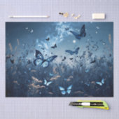 夕べ・デコページの牧草地に青い蝶 薄葉紙 (クラフト)