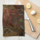 夕べ – ヴィンセント・ヴァン・ゴッホによる時計 キッチンタオル (四つ折り)