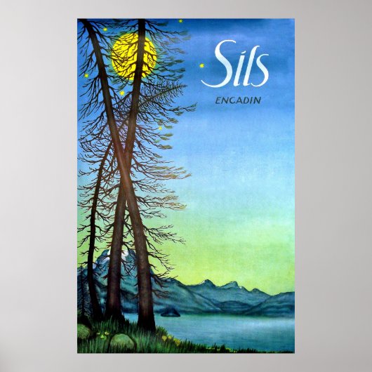 夕べat sils, Engadin，スイス，ヴィンテージ ポスター (正面)