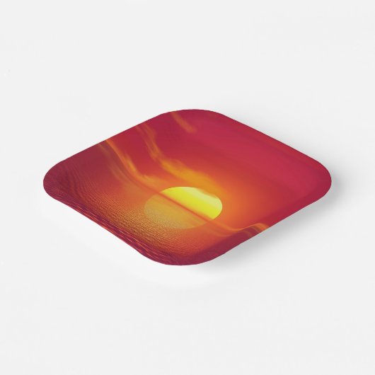 夕日がオレンジ海に沈む穏やかな海 ペーパープレート (傾斜あり)