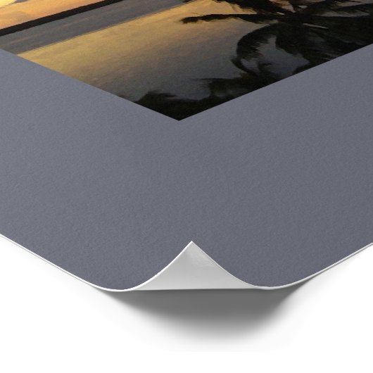 夕日が入る湾 ポスター (角)