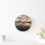 夕日が水面に映るコイ絵画セズ湖 ラウンド壁時計 (ホーム)
