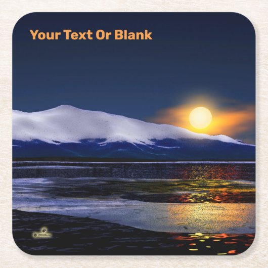 夕日が氷に沈む スクエアペーパーコースター (正面)