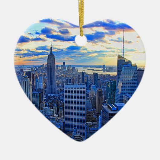夕日が近づく午後の遅いNYCスカイライン セラミックオーナメント (正面)