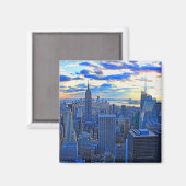 夕日が近づく午後の遅いNYCスカイライン マグネット (正面/裏面)