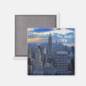 夕日が#2に近づくときの午後遅いNYCスカイライン マグネット (正面/裏面)