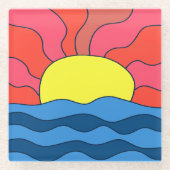 夕日と波 ガラスコースター (正面)