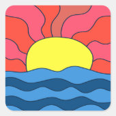 夕日と波 スクエアシール (正面)