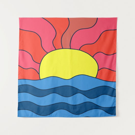 夕日と波 タペストリー (正面)