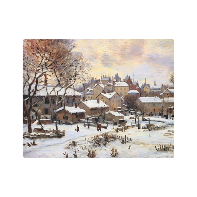 夕日による雪効果 メタルプリント (正面)