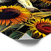 夕日にヒマワリの野に白馬 ポスター (角)