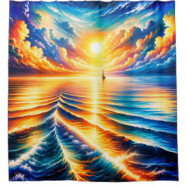 「夕日に入る：海の囁き」 シャワーカーテン