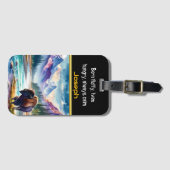 夕日に山川近くを流バッファロー ラゲッジタグ (正面横)