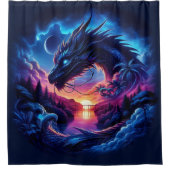 夕日に影を落とすドラゴン鮮やか シャワーカーテン (正面)
