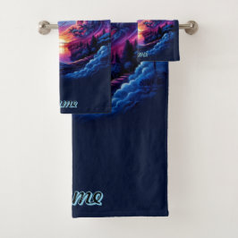 夕日に影を落とすドラゴン鮮やか バスタオルセット