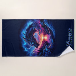 夕日に影を落とすドラゴン鮮やか ビーチタオル