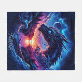 夕日に影を落とすドラゴン鮮やか フリースブランケット (正面(横))