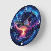 夕日に影を落とすドラゴン鮮やか ラウンド壁時計 (傾斜)