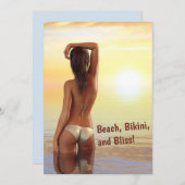 夕日に海でポーズをとるビキニの女の子 シーズンカード (正面/裏面)
