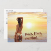 夕日に海でポーズをとるビキニの女の子 ポストカード (正面/裏面)