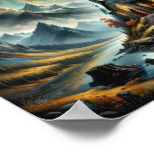 夕日に湖に浮かぶ夢のような小さな山岳教会 ポスター (角)