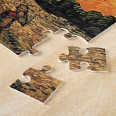 夕日に照らされた赤い空に松の木。 ジグソーパズル (側面)