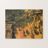 夕日に照らされた赤い空に松の木。 ジグソーパズル (横)