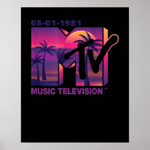 夕日に紫のヤシが入ったMTVロゴ ポスター