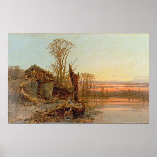 夕日に荒廃したコテージの風景, 1898 ポスター (正面)
