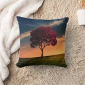 夕日に赤い木が咲く絶景 クッション (ブランケット)