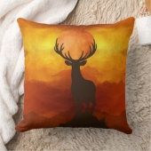 夕日のある山の上に鹿バック クッション (ブランケット)