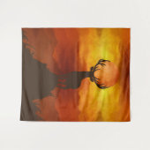 夕日のある山の上に鹿バック タペストリー (正面(横))