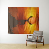 夕日のある山の上に鹿バック タペストリー (インサイチュ(横))