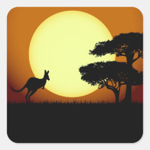 夕日のカンガルー スクエアシール
