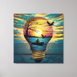 夕日のセレニティ：黄金の輝きにボート キャンバスプリント