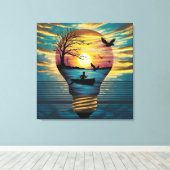 夕日のセレニティ:黄金の輝きにボート キャンバスプリント (インサイチュ (ウッドフロア))