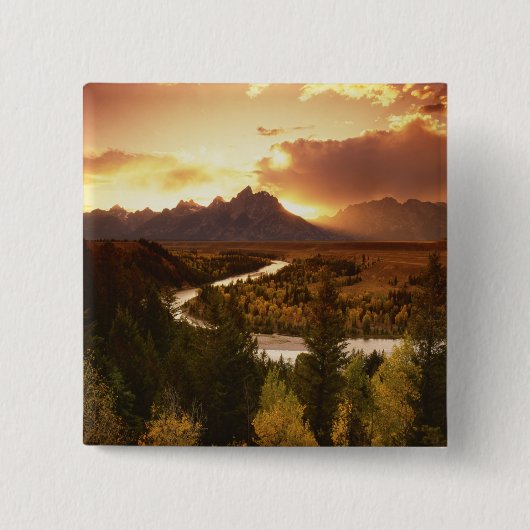 夕日のテトン山脈、スネークリバー 缶バッジ (正面)